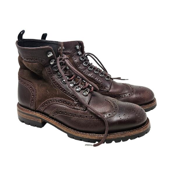 Frye 8.5 Brown Leather George Adirondack Lace Up Wingtip Boot Lug Frye Lined - Picture 3 of 6